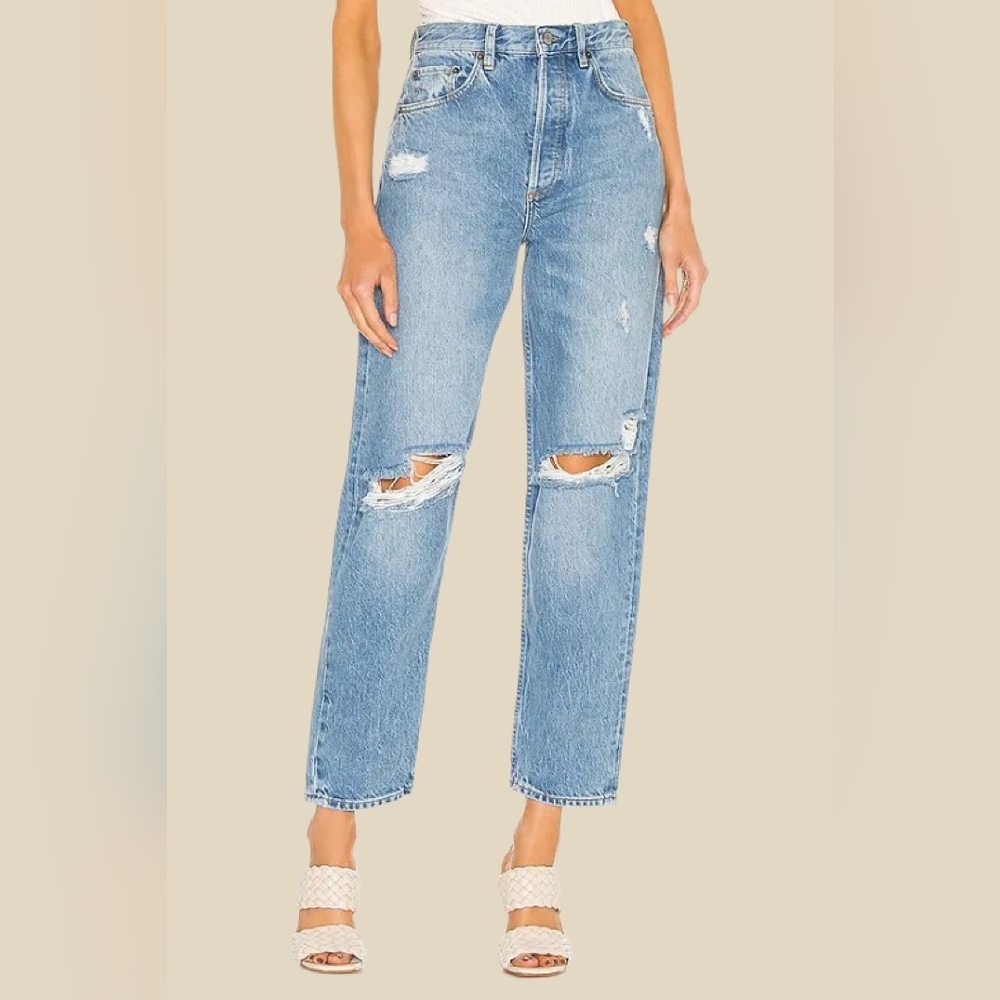 Boyish High Rise The Toby Relaxed Taper Lyocell Distressed Jeans Size 26 , 14" - Picture 3 of 16